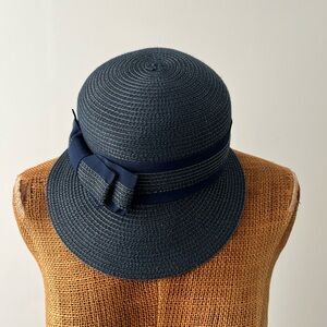 Vintage Straw Hat Navy Blue